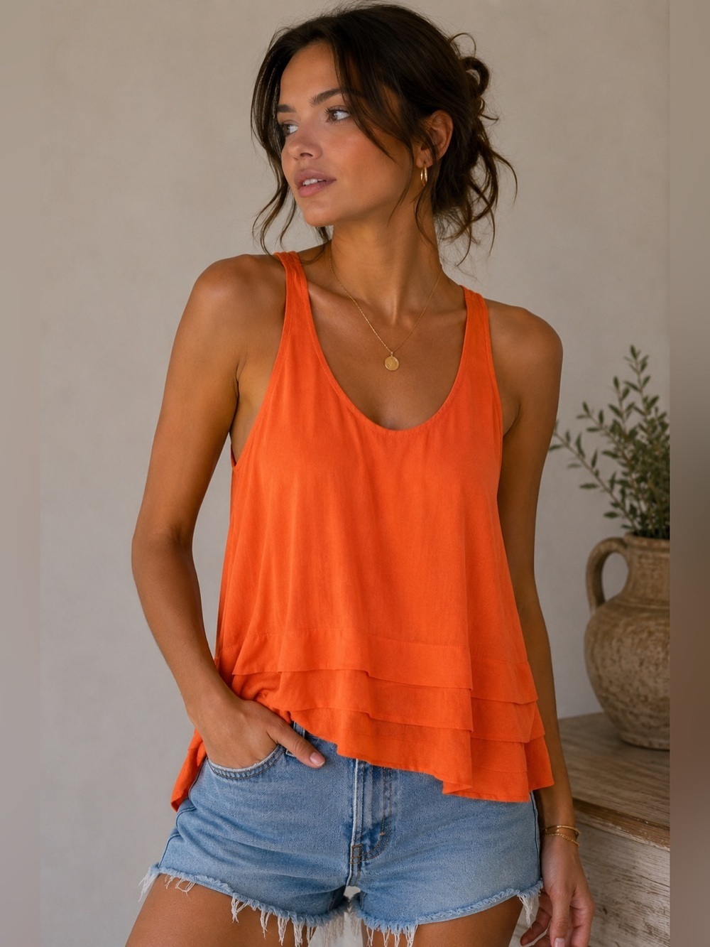 MINKPINK Vibrant Orange Tank Top Size S Boho Festival Summer Casual Lightweight